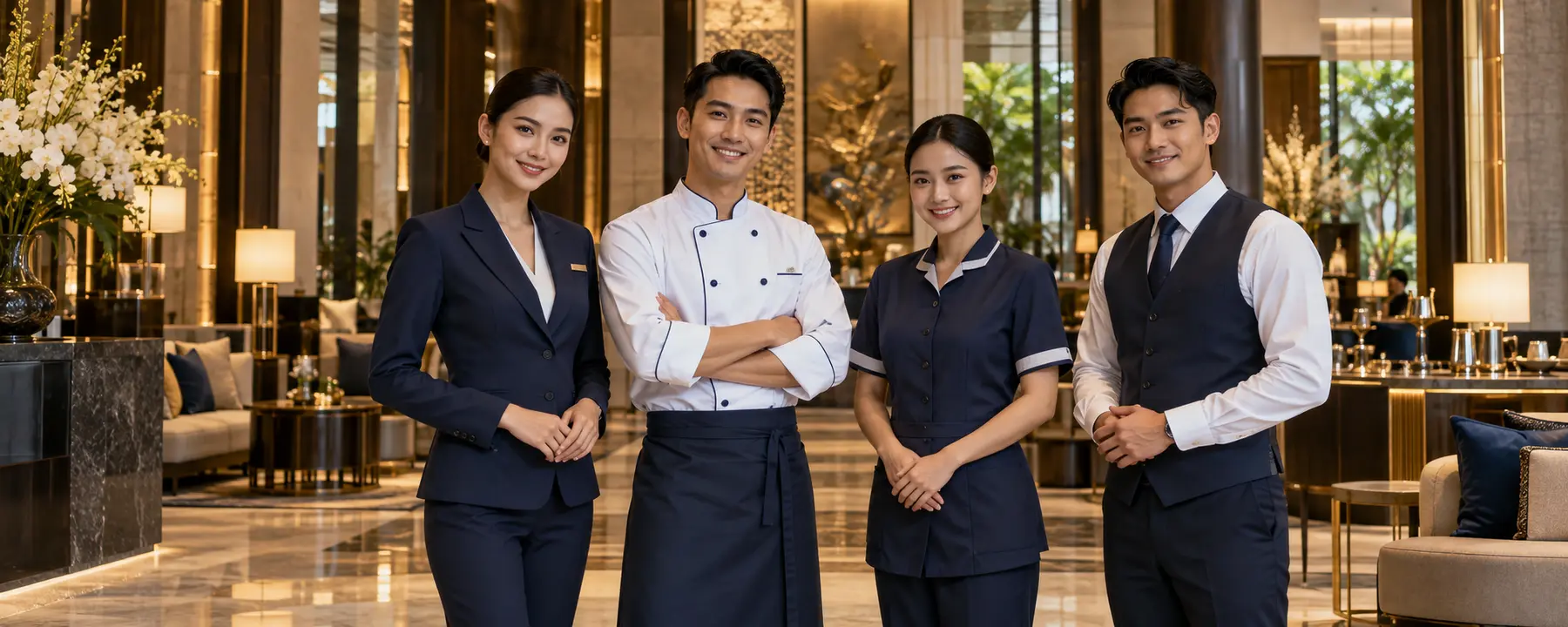 Thai hotel professionals from front office, culinary, housekeeping and food and beverage teams